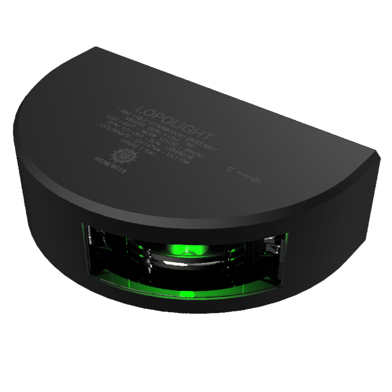 1nm 112,5° Green, starboard, black w/6m cable
